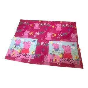 Peppa Pig George Bicycle Scooter Pink Blue Twin Flat Fitted 2 Pillowcase Kids
